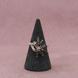 sterling silver marquise-cut black cz cluster ring size 7.75